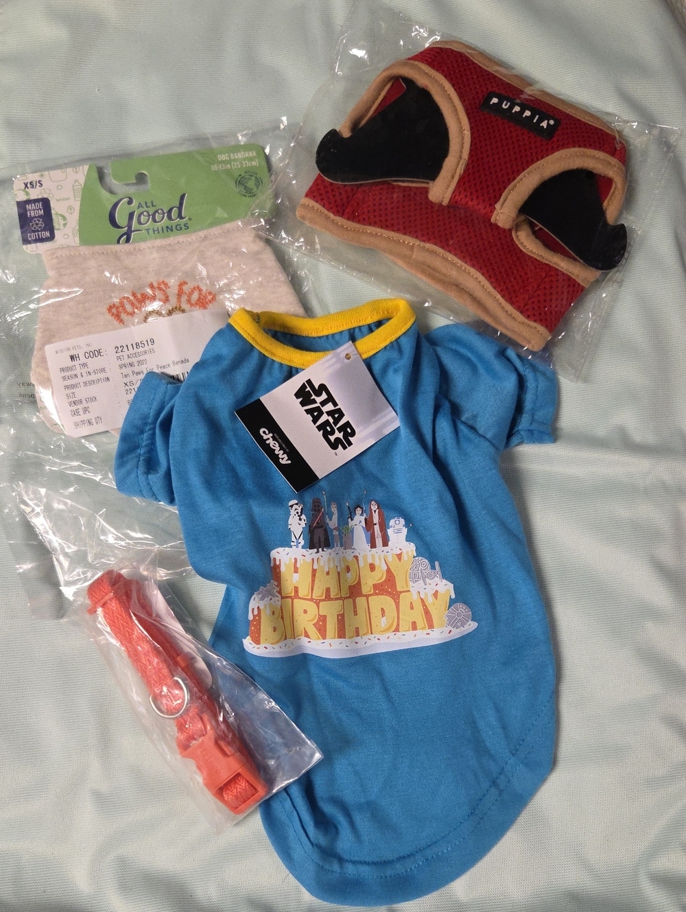 BUNDLE**Star Wars Blue Birthday Tee, Harness, Collar, Bandana